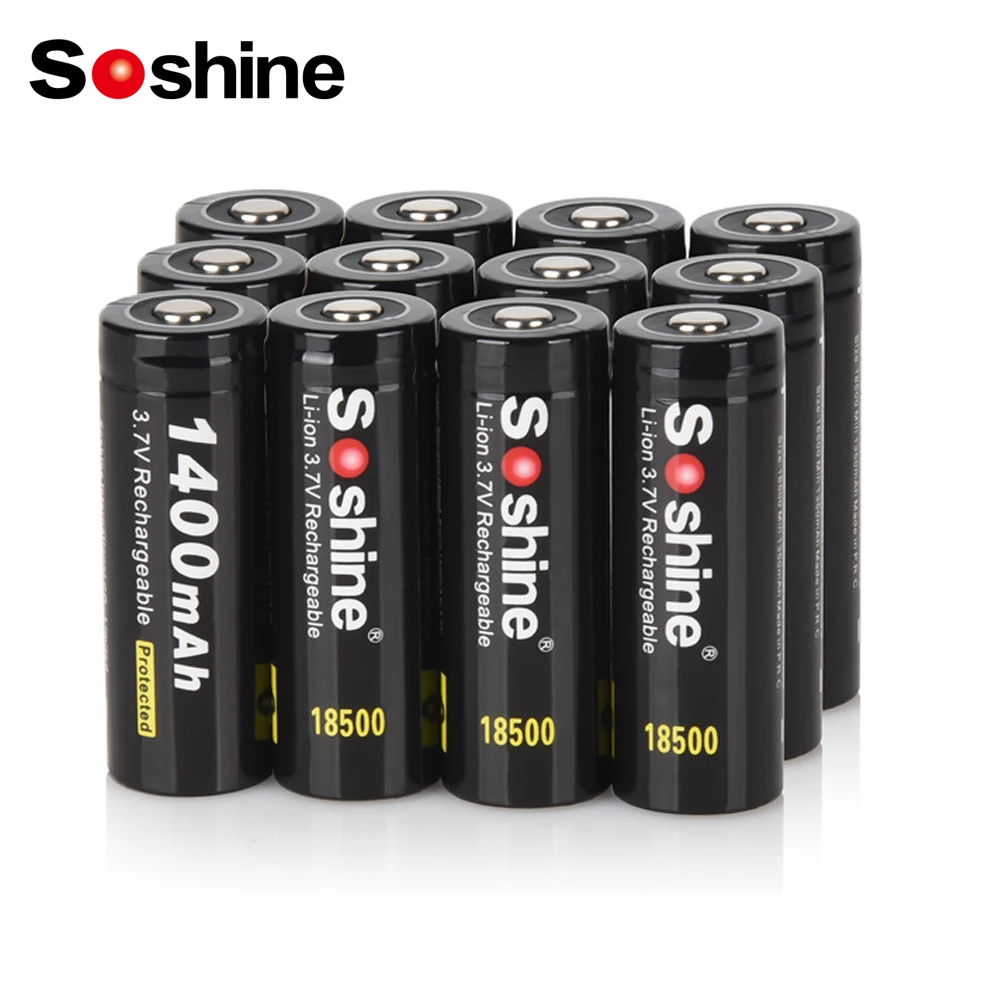 Soshine 3.7V 18500 Li-ion Battery with Protected 100% Capacity 1400mAh Lithium Rechargeable Battery for Flashlight Counter Lamp