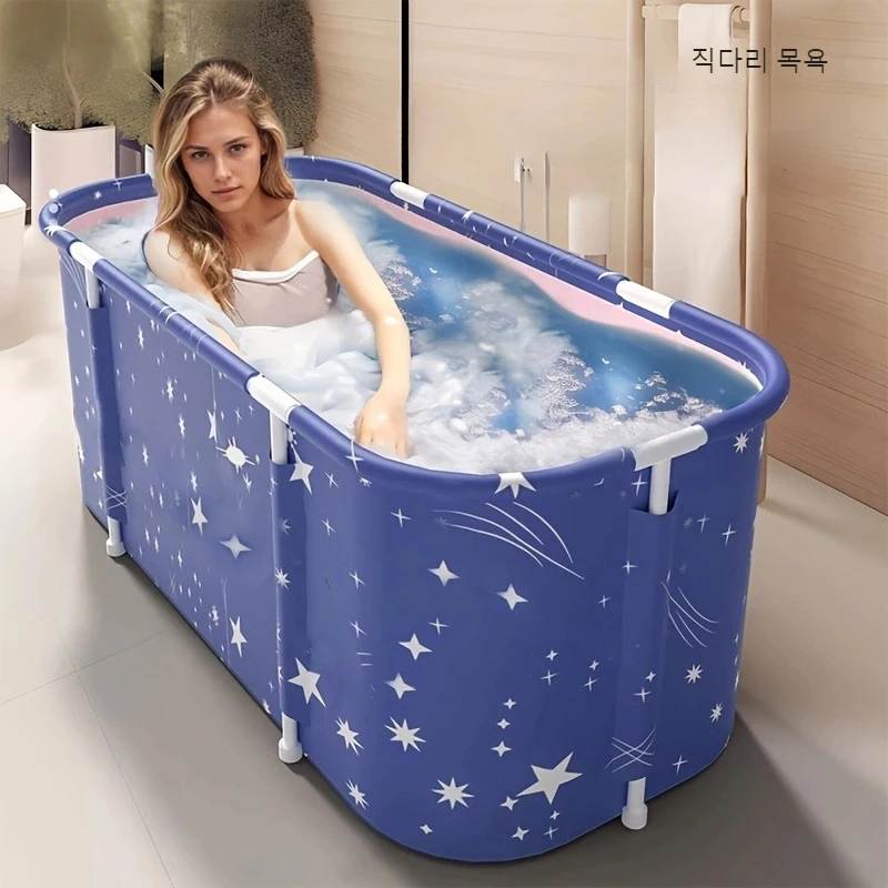 This Extra-Large Portable Folding Bathtub Is Perfect for Adults - It Features a Thickened Multi-Layer Spa Soaking Tub Design, a Sturdy Metal Frame, a Separate Shower Unit, Ideal Hot and Cold Water Bathing Function, Efficient Heat Insulation, a Comfortable Space Suitable for Home Use, and Is a Portable Bathtub.