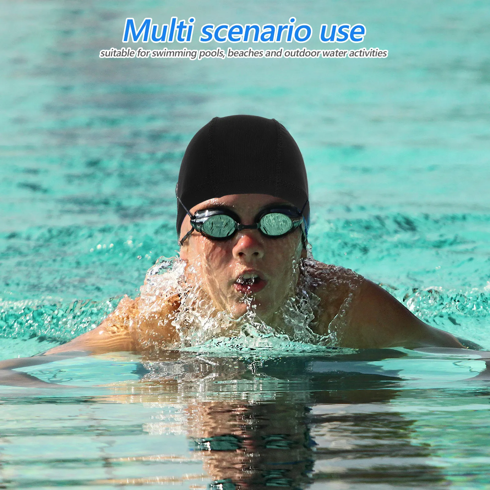 

Набор из 3 штук: тканевые быстросохнущие высокоэластичные шапочки для плавания унисекс для длинных волос, для тренировок, черные