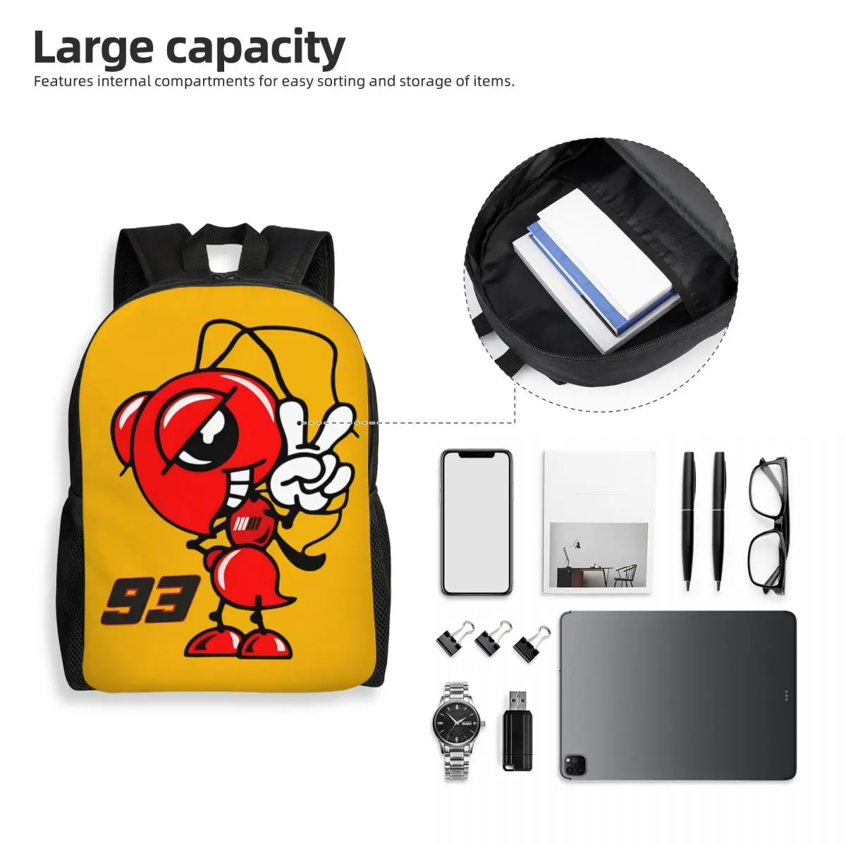 حقيبة ظهر مارك ماركيز مخصصة للرجال والنساء لطلاب المدارس والجامعات تناسب حقائب الكمبيوتر المحمول مقاس 15 بوصة بشعار Hormiga