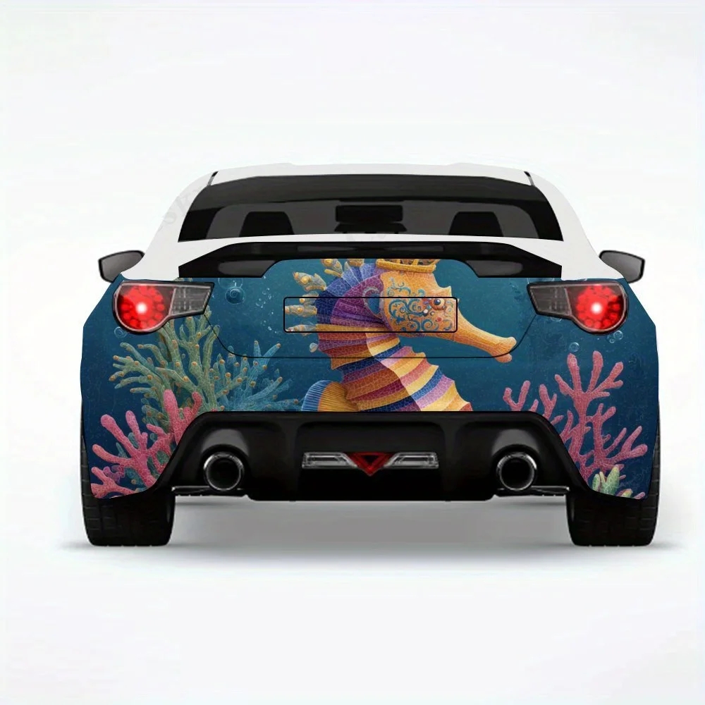

Красочный морской конек в рифо - виниловая наклейка на заднюю часть автомобиля, водонепроницаемые самоклеящиеся виниловые наклейки для хвоста и бампера автомобиля, декор