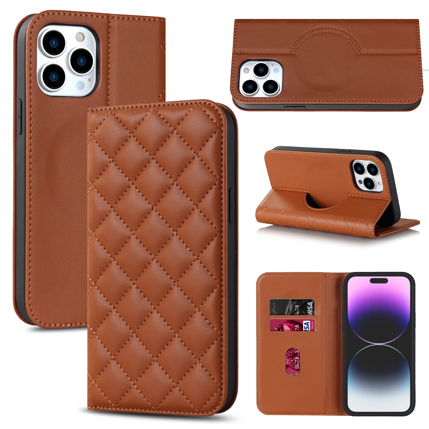 

Кожаный флип-кошелек с картами Solt, магнитный чехол для iphone 14 15 Pro Max 14 Plus 13 12 Mini для Magsafe, чехол для книги с беспроводной зарядкой