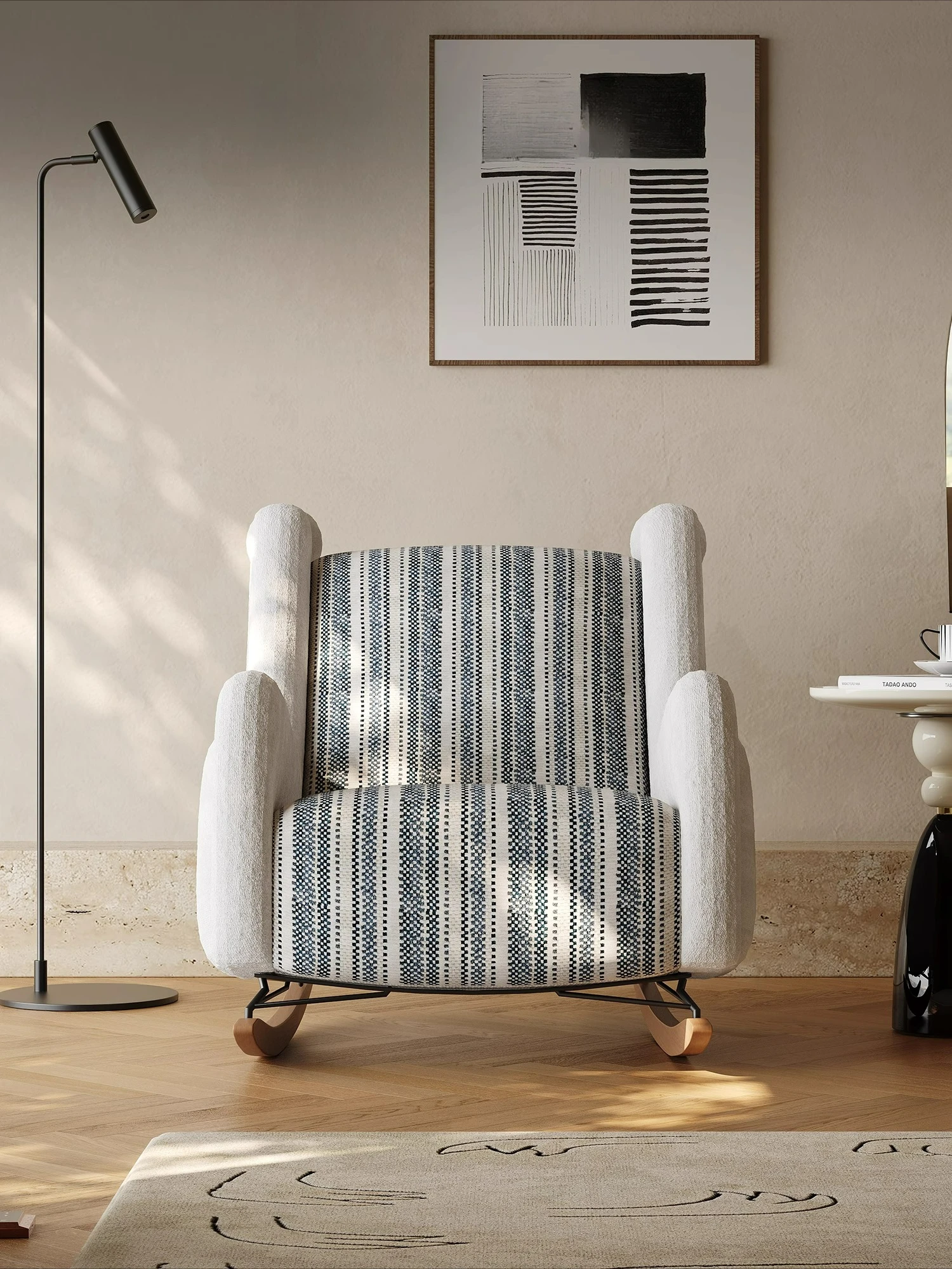 كرسي هزاز للاستحمام والرياح البسيط الحديث، كرسي ترفيهي كسول، كرسي أريكة معدني من خشب الكرز #4