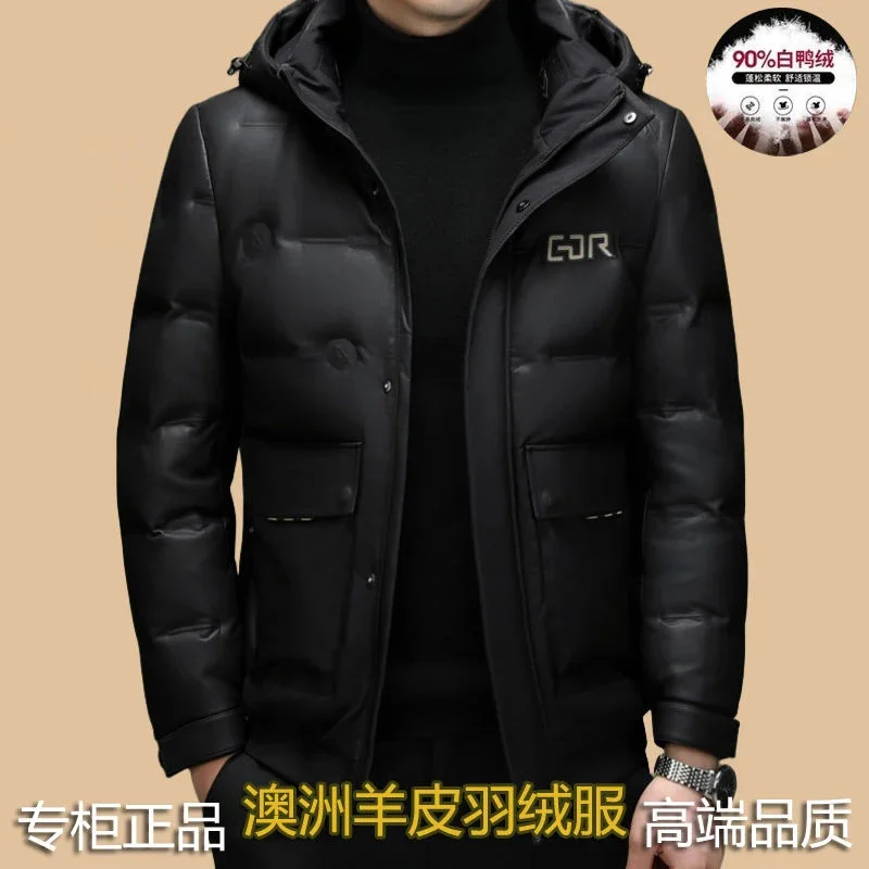 Winter Sheepskin Down Coat Man Luxury High Quality Short Genuine Leather Jacket For Men Enlarged Thicken Puffer