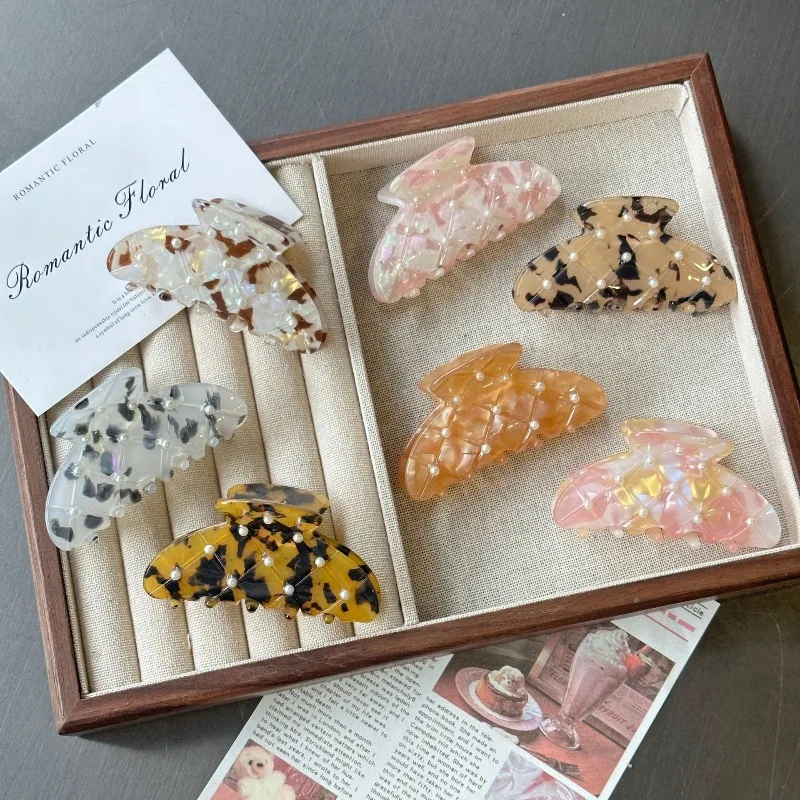 

Exquisite Quilted Hair Claw Clips Inlaid Rhinestone & Pearl Small Styling Hair Clips for Woman Fashion Daily Hair Accessories