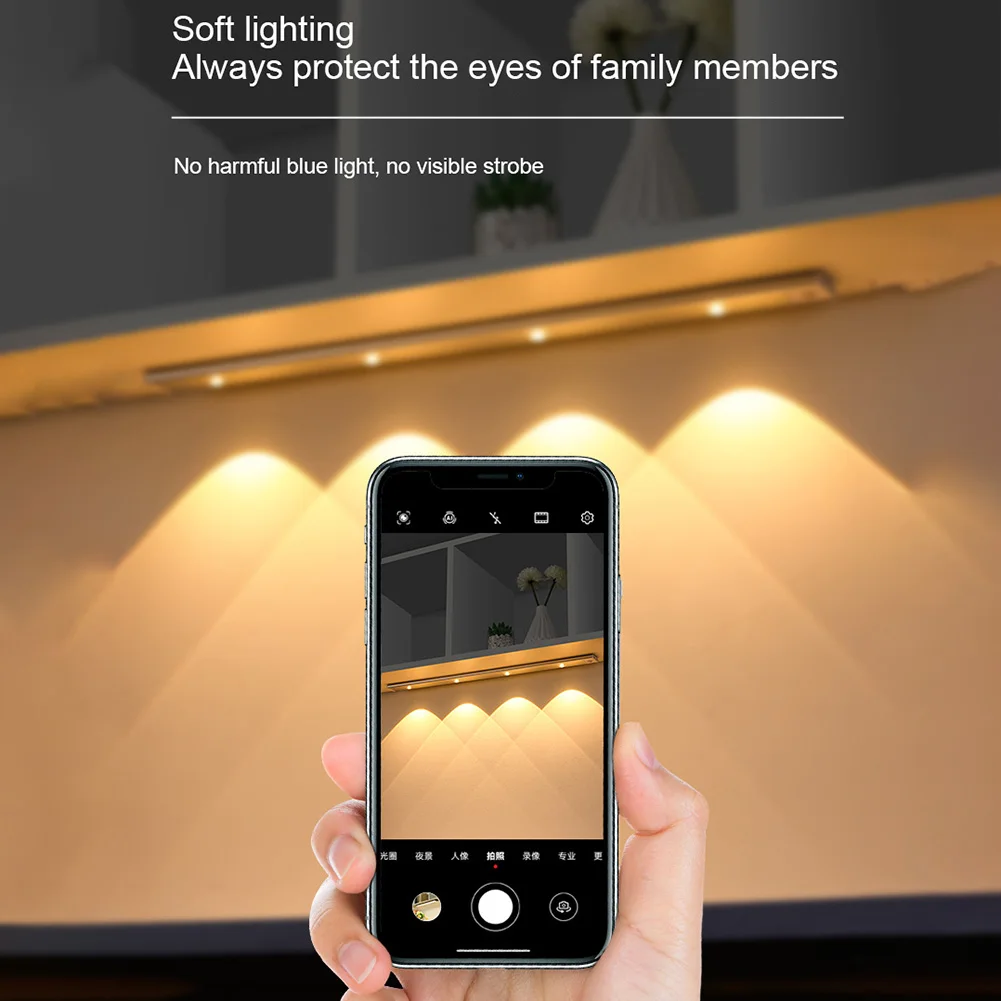 Motion Sensor LED Lights Ultra-thin Night Lamp USB Rechargeable Under Cabinet Lights 3 Color For Closet Lighting