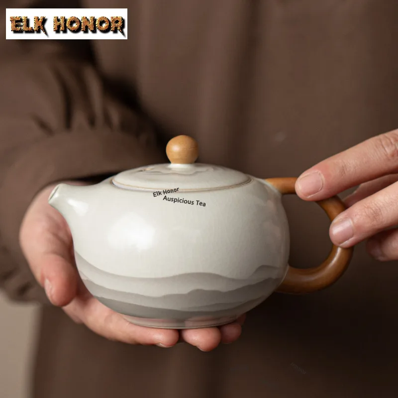 ZAEYORIA 170ml Antique Ink Landscape Ru Kiln Xishi Teapot Boutique Tea Infuser Pot Tea Soaking Kettle With Filter Tea Ornaments