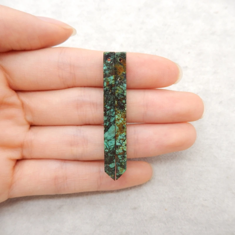 

2PCS African Turquoise Long Bar Pendants Rustic Green-Brown Gemstone Jewelry Components for DIY Accessories 48x4x4mm-3.5g