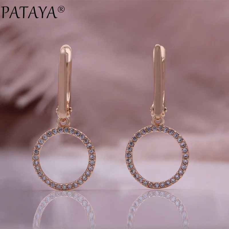 PATAYA Trendy 585 Rose Gold Color Natural Zircon Earrings Fashion Jewelry Tassel Dangle Earrings Fine Daily Jewelry