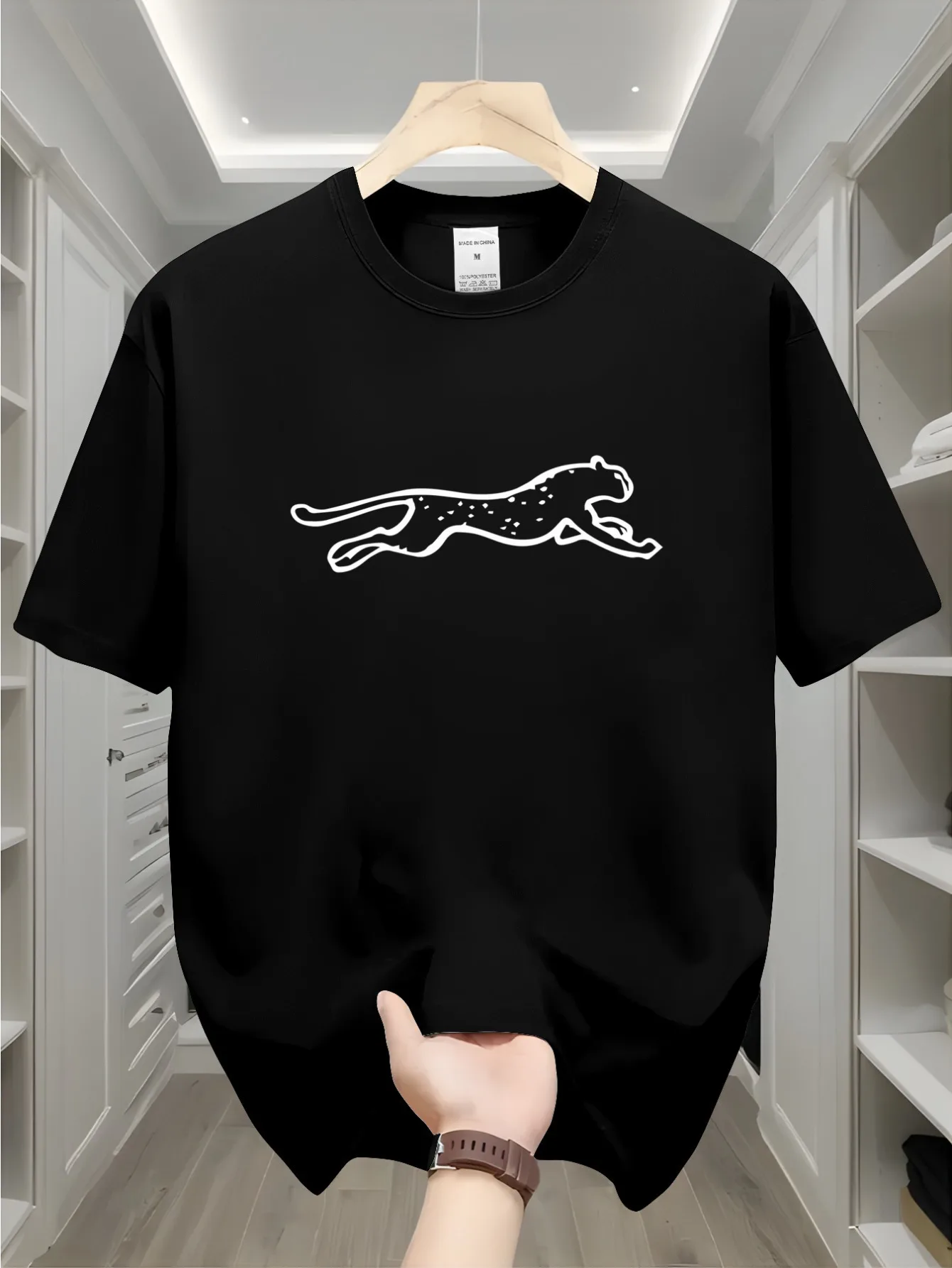 Cheetah T-Shirt Summer Men's Tracksuit Crew Neck Short Sleeve Tops Casual Breathable Sportswear Harajuku Fashion Streetwear