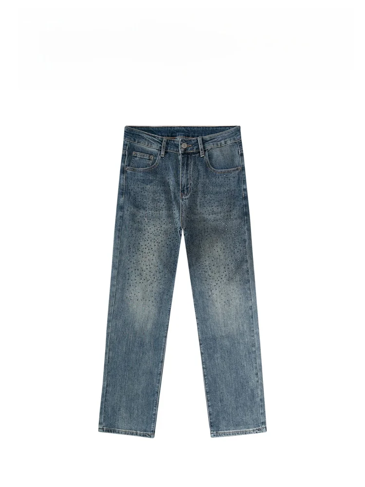 

BAIRBAOLIY American Sle Trendy High Faion Men's Straight Leg Casual Diamond Jeans Long Pants Cotton mid Waist Zipper