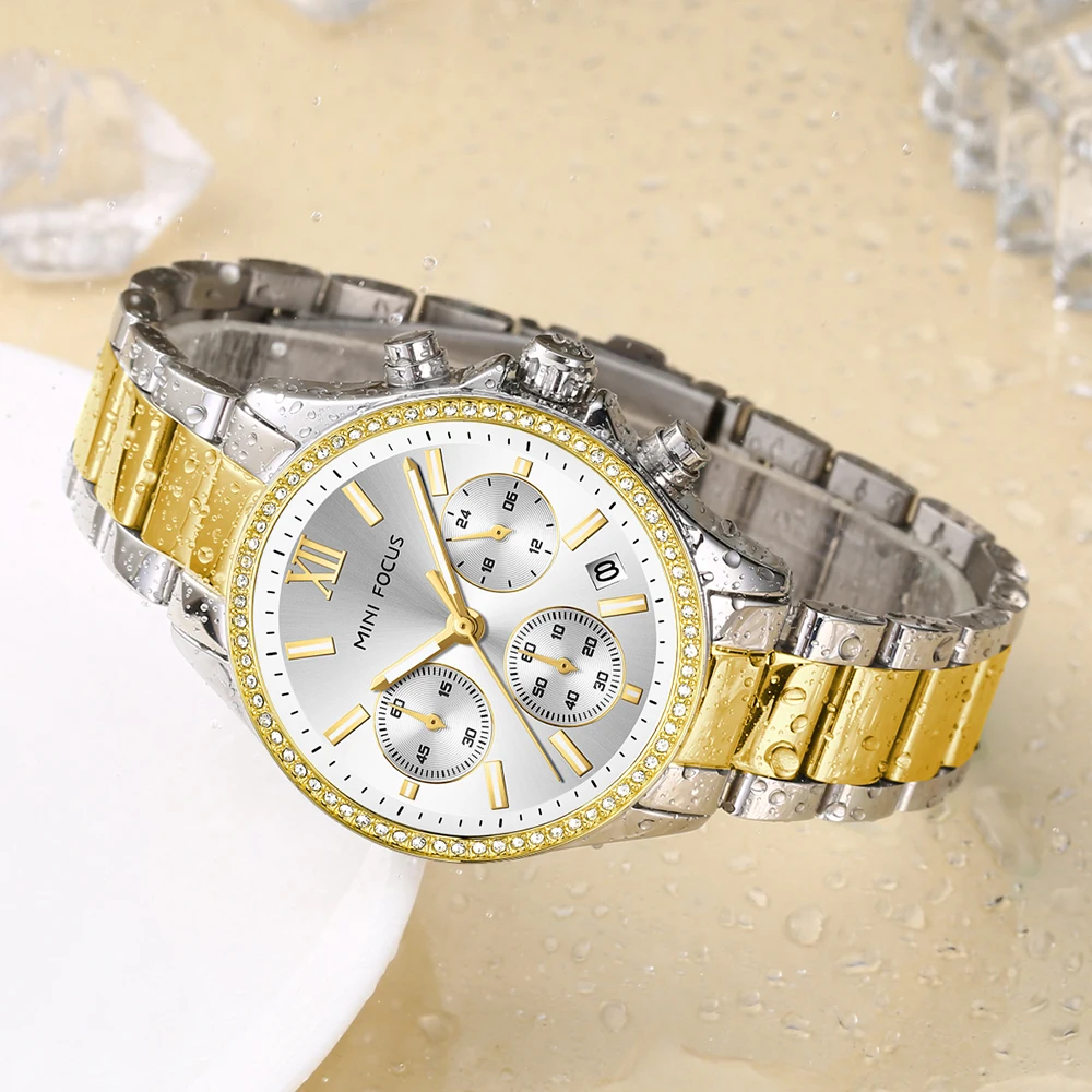 미니 포커스 0617 패션 쿼츠 여성용 시계 고급 야광 방수 크로노그래프 캘린더 캐주얼 비즈니스 여성 시계