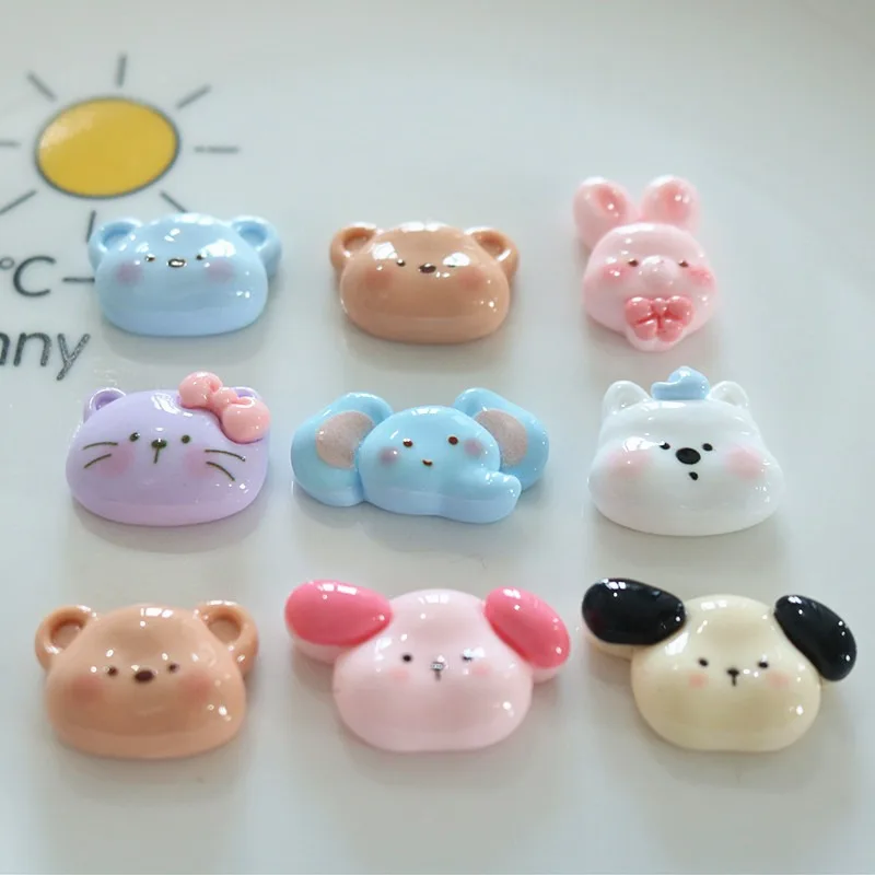 Mix 10PCS Cute Animals Resin Charms Assorted Flatback with Blush Cheeks for DIY Hairpin Phone Case Decor