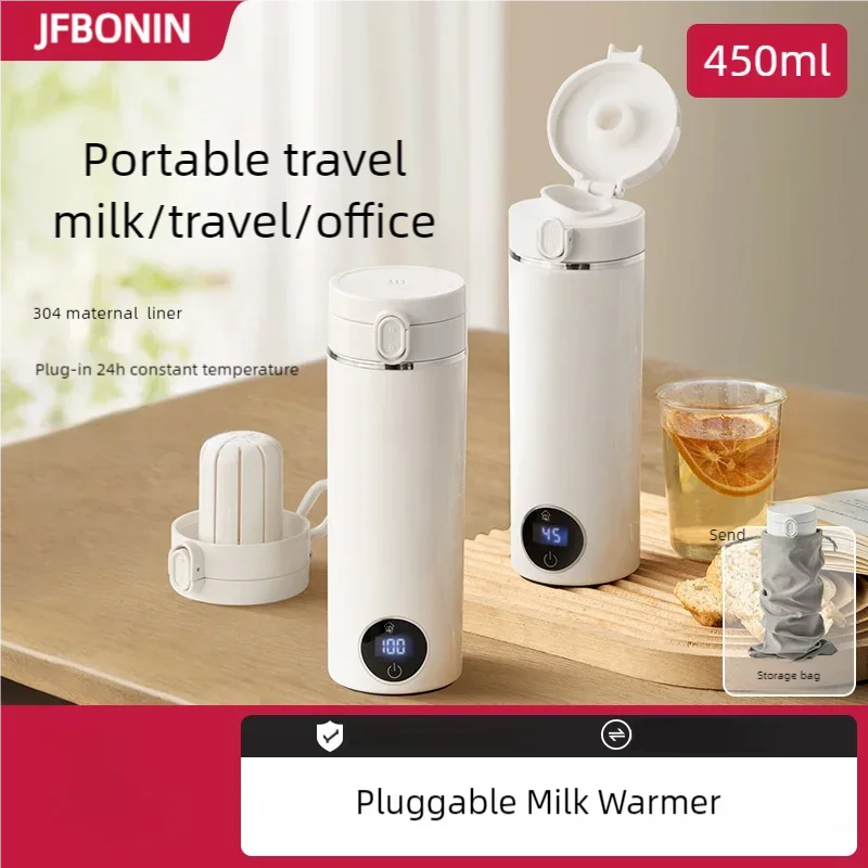 JFBONIN Portable Hinged Lid Electric Water Kettle Home Milk Temperature Adjusting Pot Quick Heating Stainless Steel Tea Maker