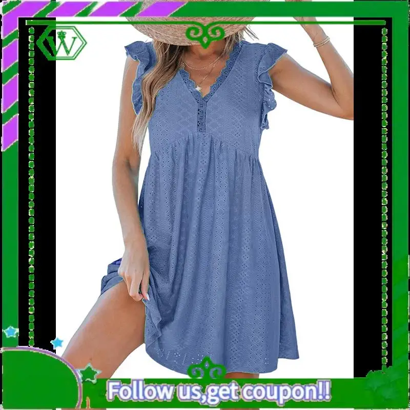A18P-Vestido feminino de verão, manga plissada, decote em V, vestidos midi, moda casual, ajuste fluido, em camadas, boho, praia, férias, vestido de verão