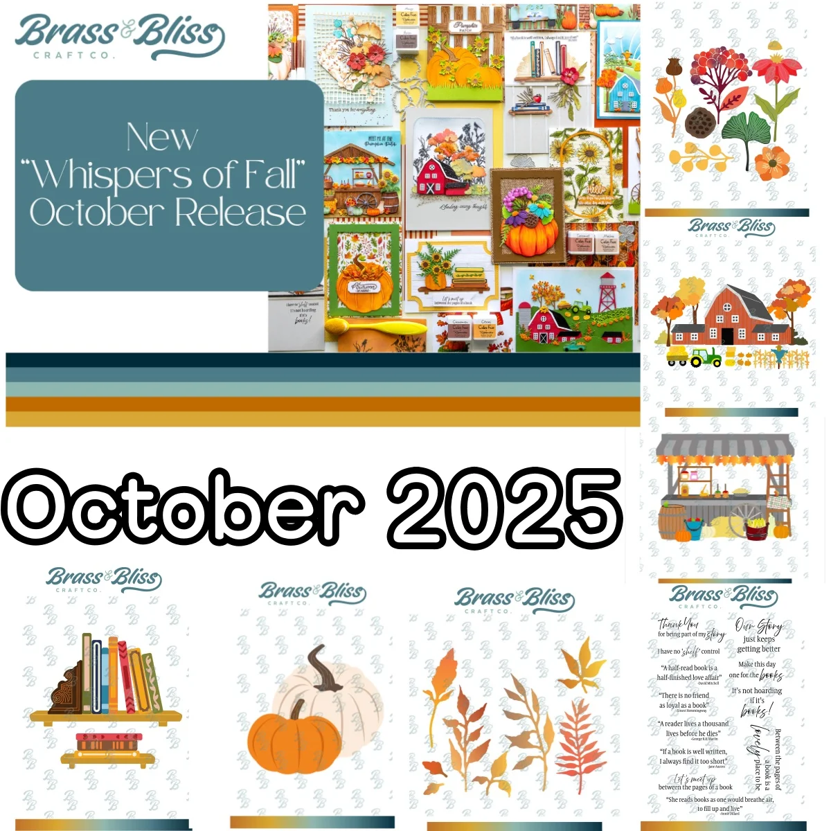 Fall Florals Market Bookshelf Metal Cutting Dies Clear Stamps for DIY Scrapbook Embossed Handcraft Card Craft Template 2025 New