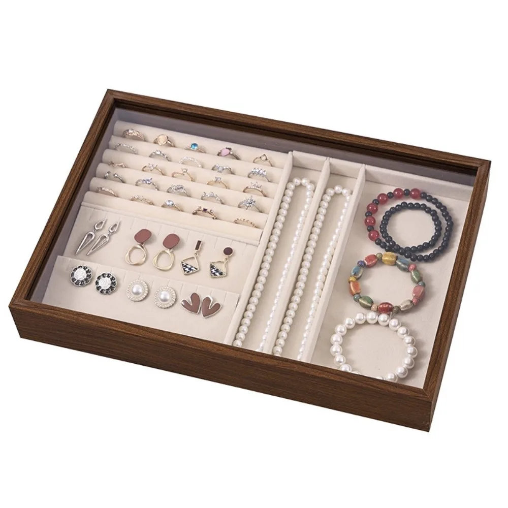 

Walnut Wood Dust-proof Jewelry Box Pull-out Multifunctional Grain Jewelry Tray Necklace Bracelet Display Jewelry Holder
