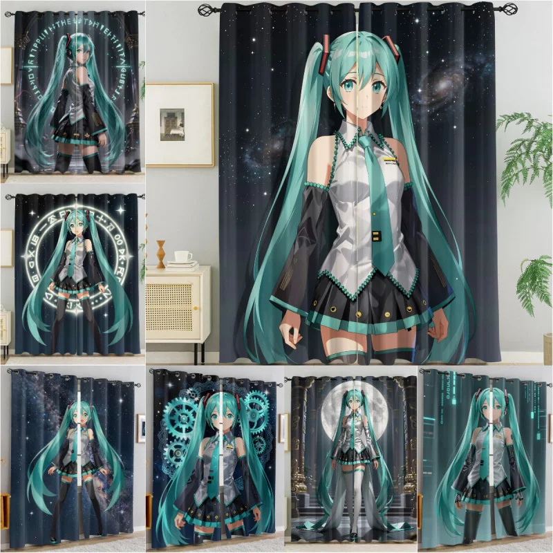 

Hatsune Miku anime printed curtains, set of 2, 85% blackout, thickened curtains, with warm and soft tones for decoration