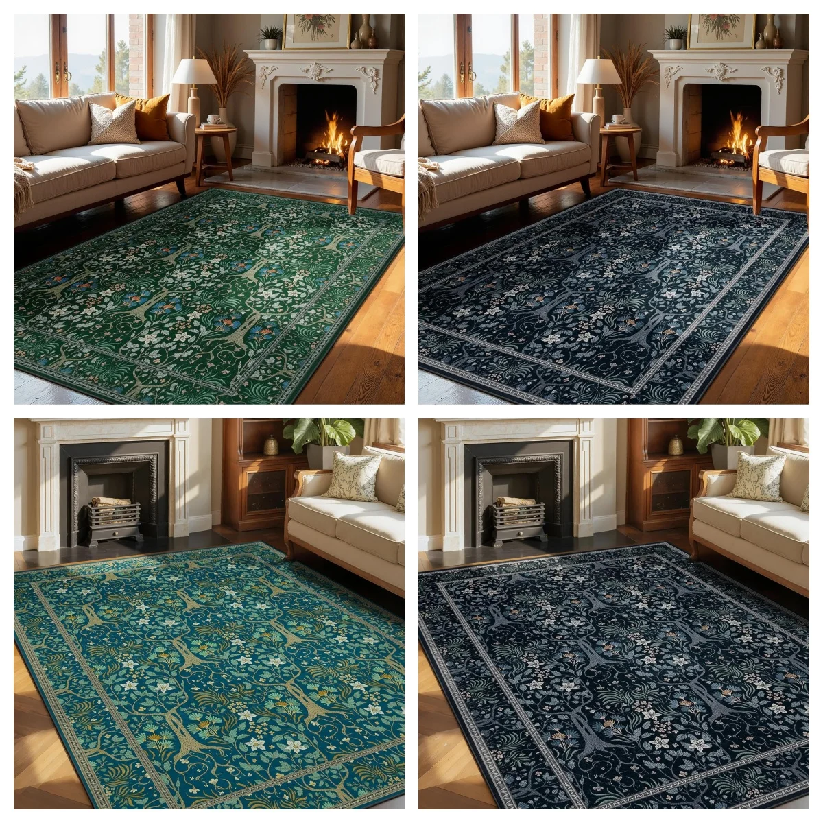 

Retro Floral Living Room Carpet Non-slip Machine Washable Floor Mat Modern Light Luxury Sofa Coffee Table Rug Home Decoration