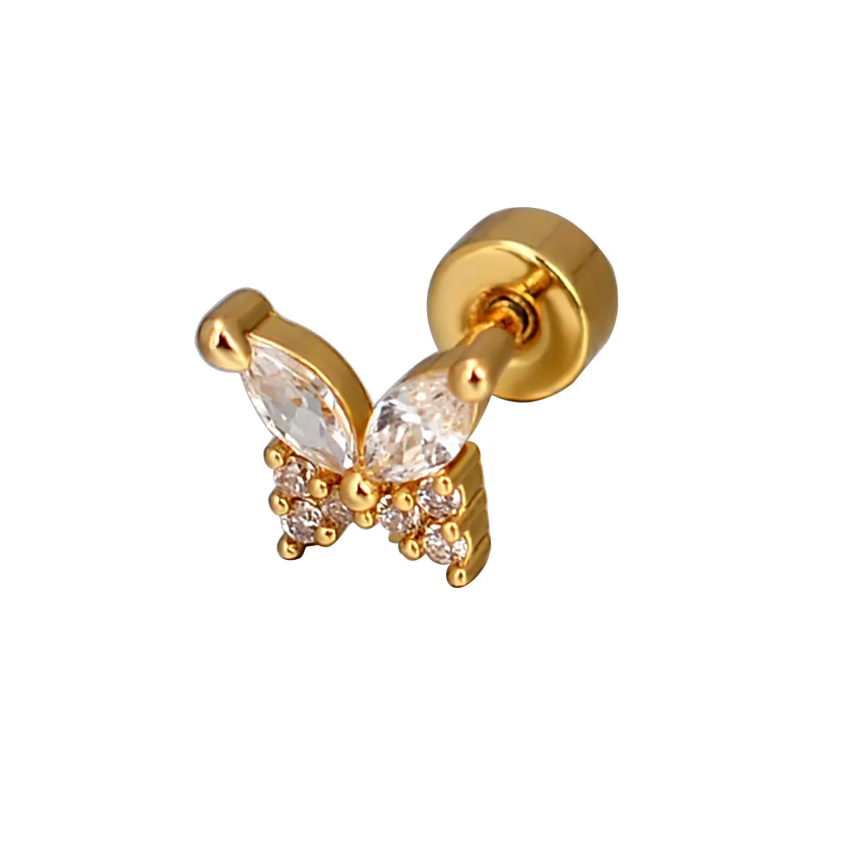 1Piece Stainless Steel Zircon Flat Stud Earring for Women Mini Cartilage Piercing Crystal CZ Cartilage Tragus Lobe Screw Earring