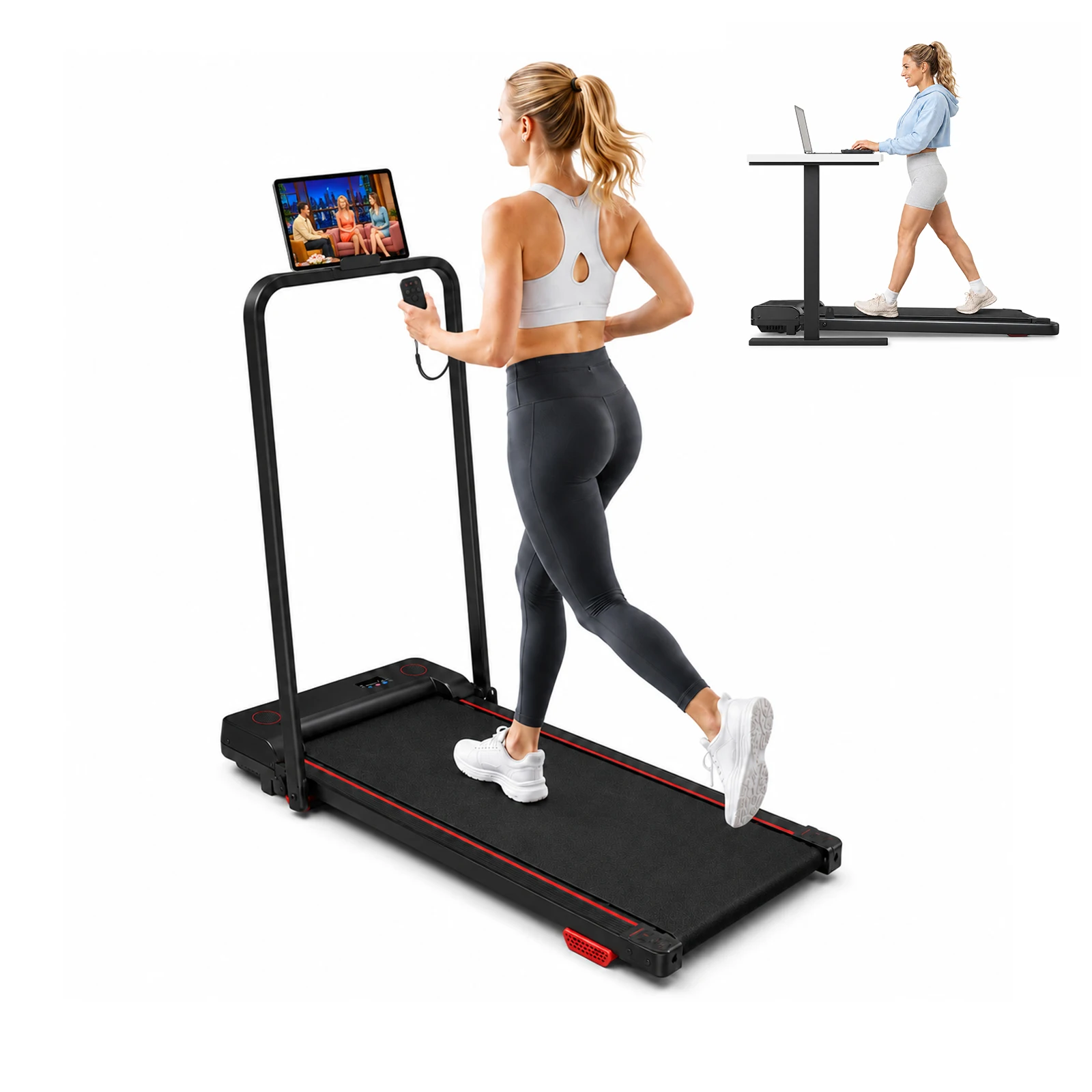 2 IN 1 Under Desk Walking Pad With Vibration Function Foldable Mini Treadmill Home Slim Trotadora