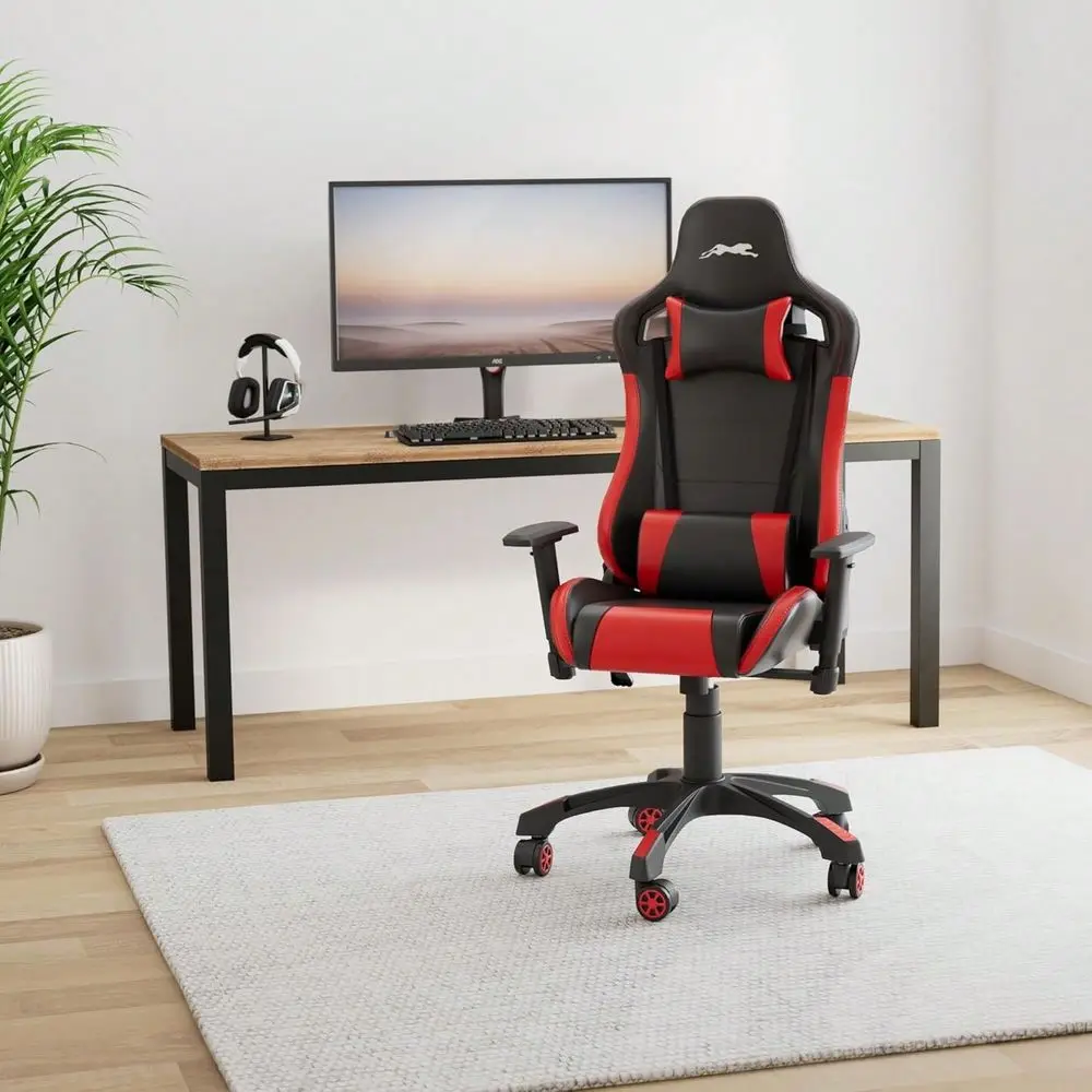

Chair, High Back PU Leather Office Chair, Adjustable Video Gaming Chairs, Swivel Racing Chair With Adjustable Armrest Black Red