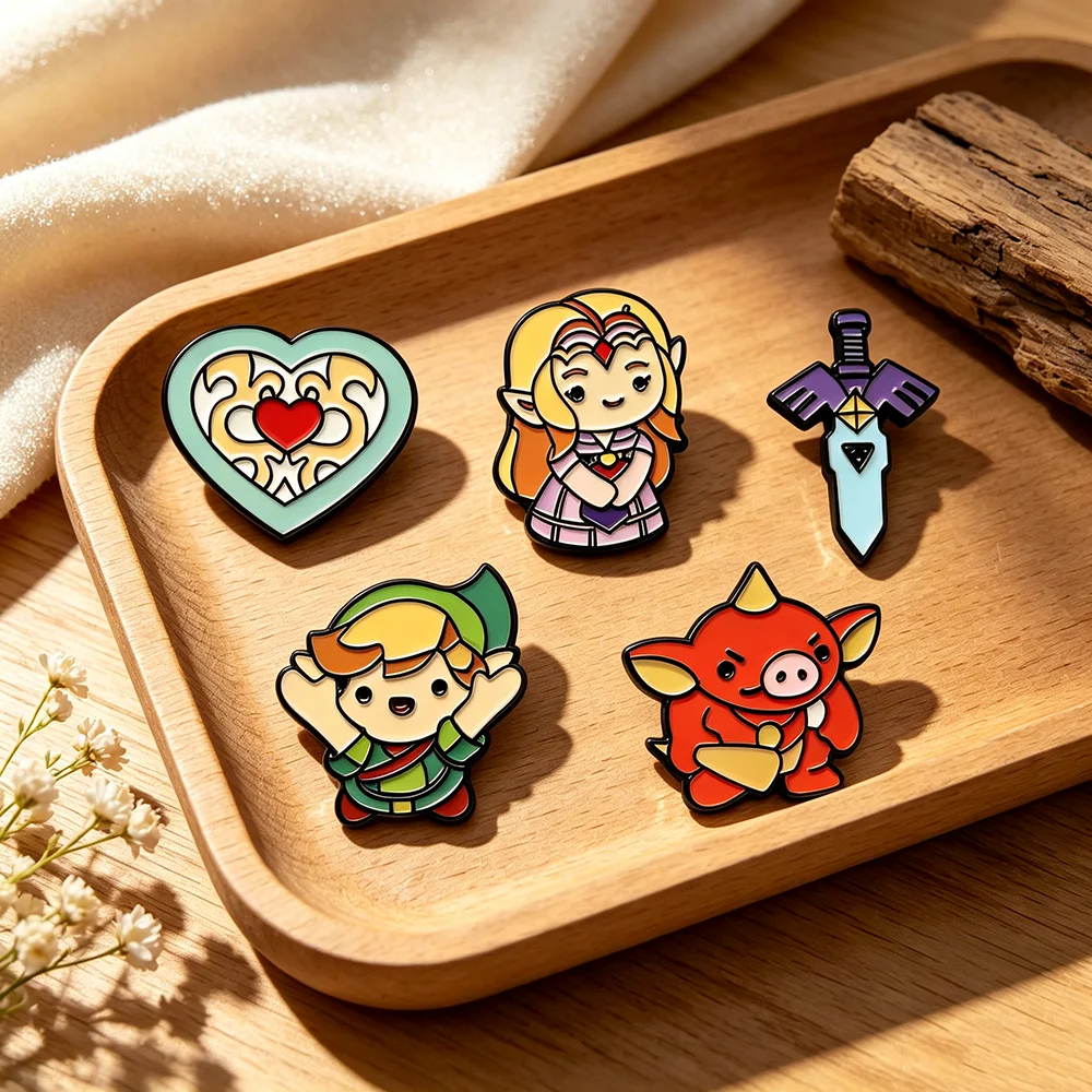 5-teiliges Kawaii Emaille-Broschen-Set – Master Sword, Herz & Bokoblin Anstecknadeln für Gamer, Anime-Fans, Neuheit, Sammlerstück, Geschenk