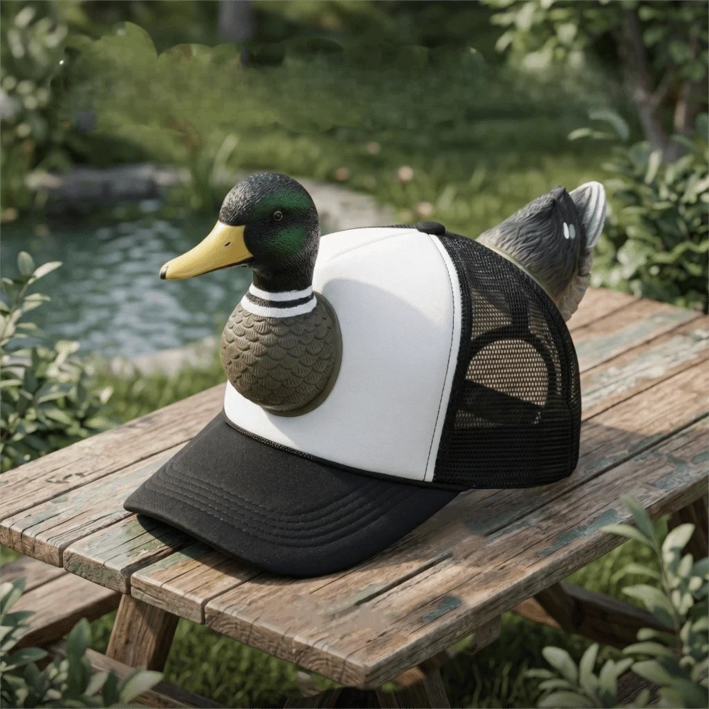 Funny 3D Duck Mesh Baseball Cap Adjustable Wide Brim Trucker Hat Breathable Snapback Hat Summer