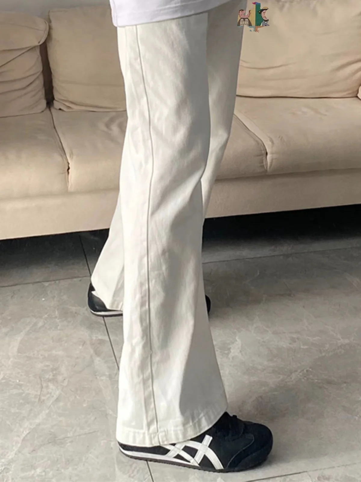 

White Cleanfit Curved Knife Jeans Men's Sle Spring Autumn High Street Slim Fit Micro Flared Pants American Sle Jeans