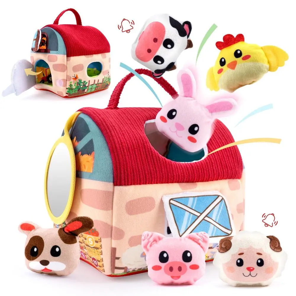 

Farm Simulated Baby Soft Plush Animals with Sound Cartoon Farm Animals House Set Training Toys Cute Animals Cognition Doll