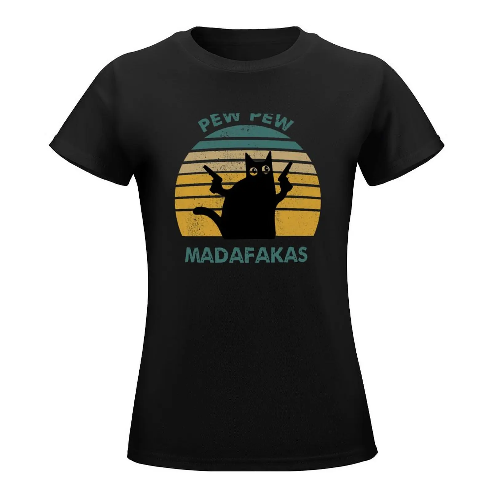 Vintage Cat Pew pew madafakas T-Shirt summer tops anime clothes graphics Women's summer blouses 2024