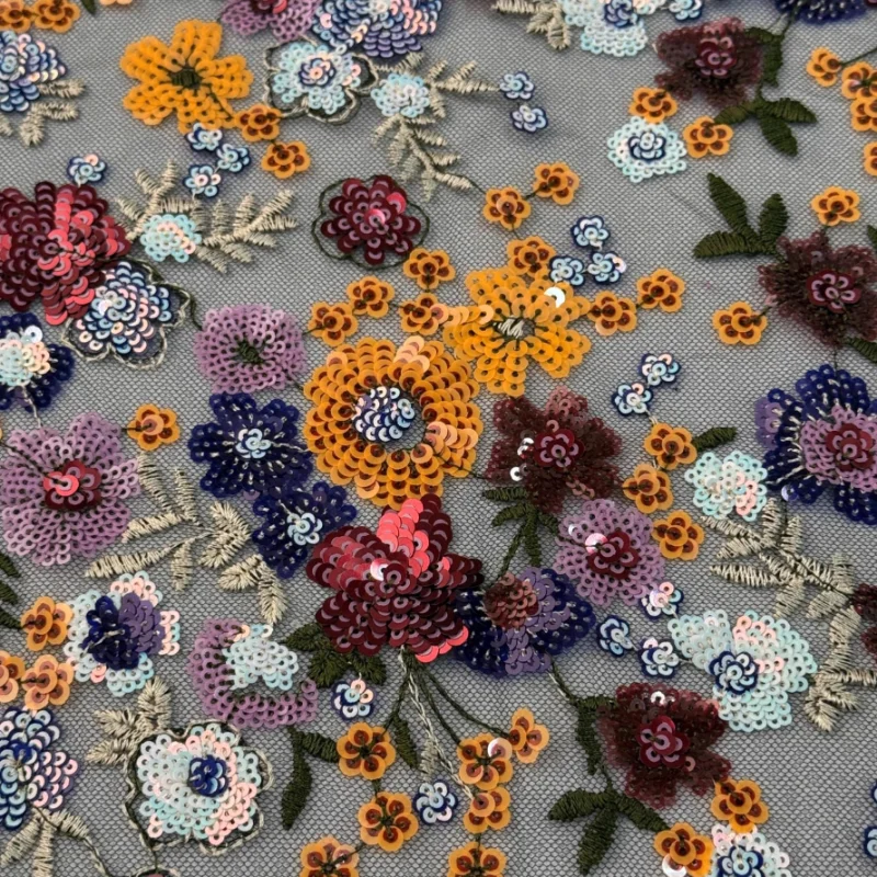 

Разноцветная сетчатая ткань с вышивкой цветами и пайетками для рукоделия, шитья, аксессуаров для юбок и платьев, кружевная ткань для модной одежды