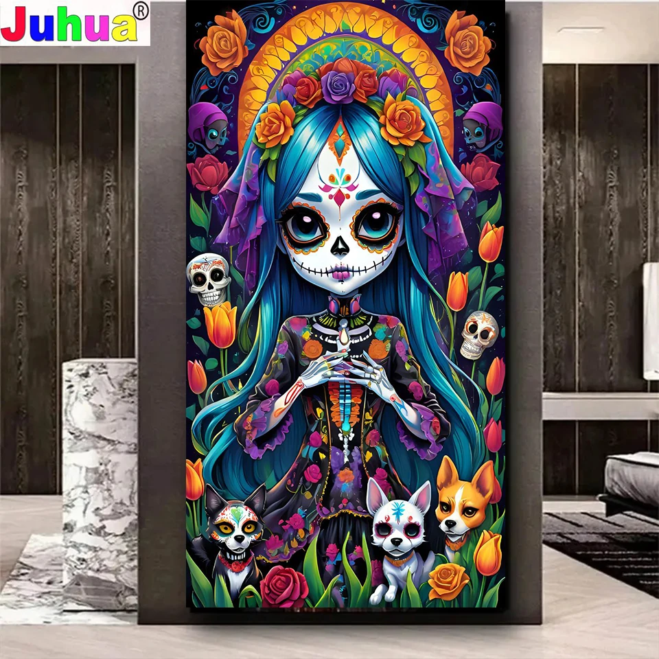 Gothic Skull Woman Chihuahua Diy Diamond Painting Sale Full Diamond Mosaic For Interior Large Home Decoration New Abstract Art