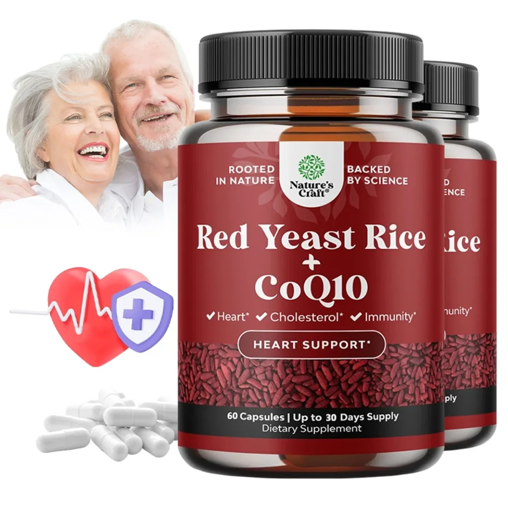 Red Yeast Rice with CoQ10 Supplement - Advanced Healthy Heart & Healthy Cholesterol Levels Formula for Men & Women - 120 Count