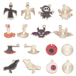 8PCS Enamel Halloween Charms Mix Metal Alloy Death Demon Raven Eye Ax Candle Pendant For Bracelet Findings Jewelry Accessory