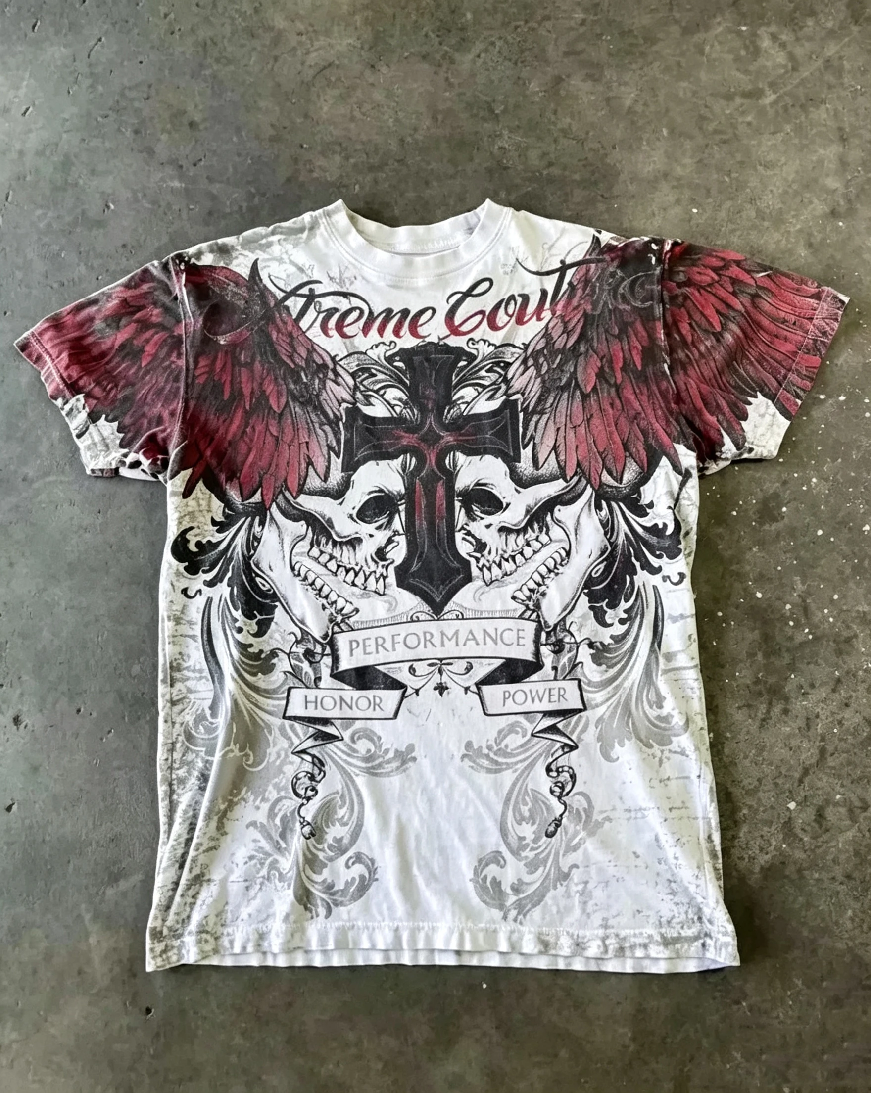 2000s Retro Punk Hip-hop Printed T-shirt Round Neck Short Sleeved Top, 3D Printed Casual Breathable Street Family Clothing