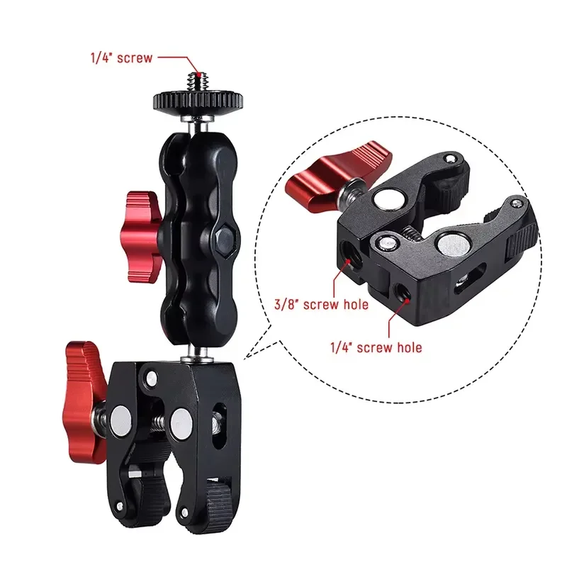 Factory 360 Rotary Clip Tripod Head Mount Super Crab Clip with 1/4 Screw Adapter for GoPro Hero Action Camera and Smartphones