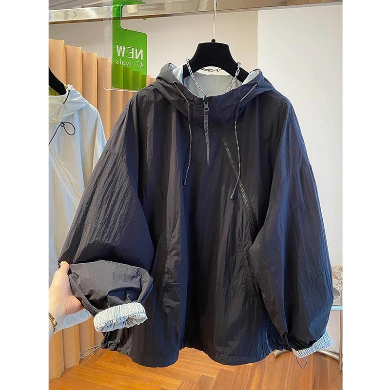 

New 2025 European Style Spring Autumn Women Casual Loose O-neck Zipper Jackets Long Sleeve Good Quality Outerwear & Coats T06