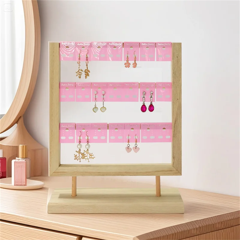 

Wooden Earrings Jewelry Display Stand Ear Studs Ear Clips Storage Shelf Cardboard Hangable Earrings Display Props