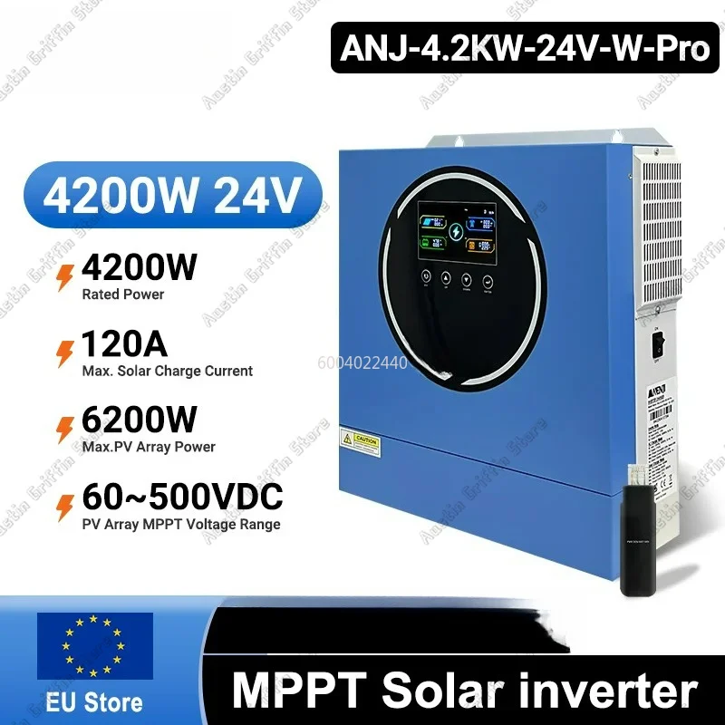 4.2KW 24V Dual Output Hybrid Solar Inverter On-grid/Off-grid Pure Sine Wave 50Hz Built-in Wifi & 100A MPPT For PV 500V BMS RS485