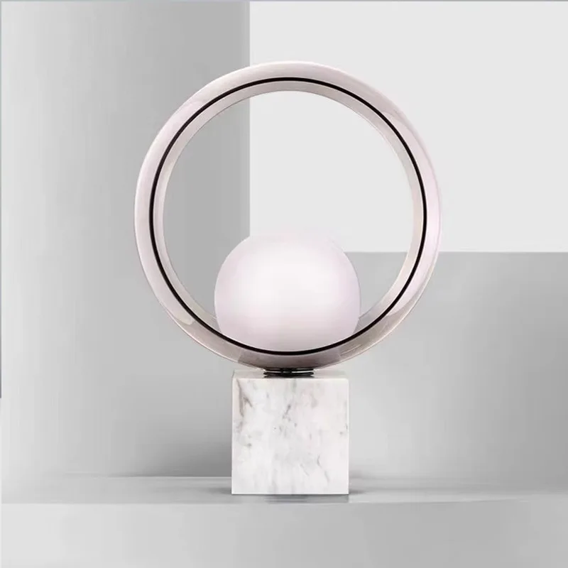 Postmodern Designer Square Marble LED Floor Lights Rotundity Glass Lampshade Bedroom Headboard Study Hotel Interior Table Lamps