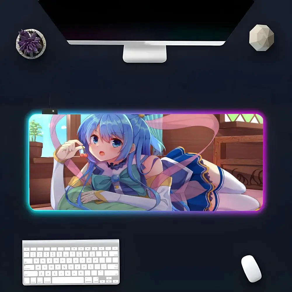 Anime A-Aqua k-konosuba Mouse Pad RGB Glow Personality Picture Custom PC Table Mat Carpet Mat Game Player Dedicated LED