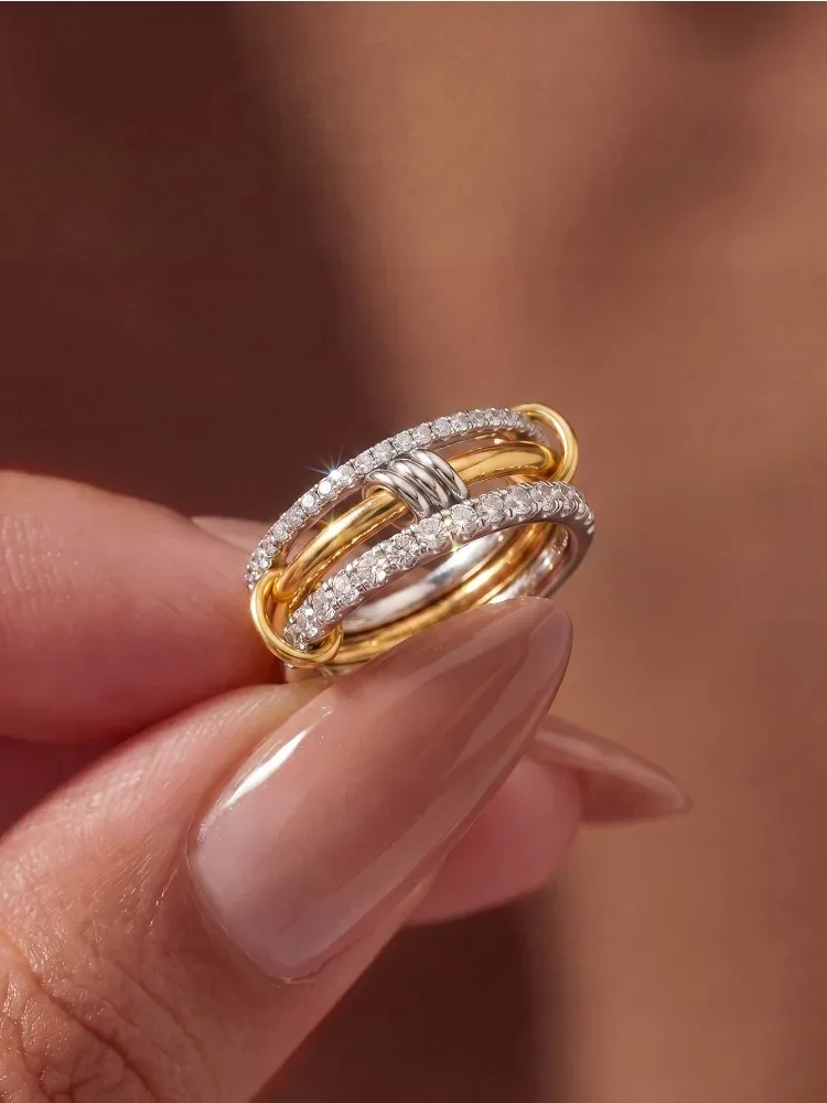 Personalisierter Mehrschichtiger Zirkon-Ring für Damen 925 Sterling Silber Täglicher Jubiläums-Schmuck Hochwertige Feine Schmuckstücke – Detail 4