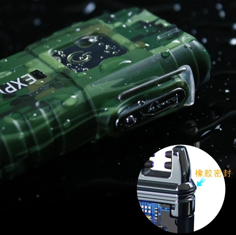 Creative Dual Arc Camouflage Waterproof Lighter Outdoor Portable USB Charging Battery Display Lighter