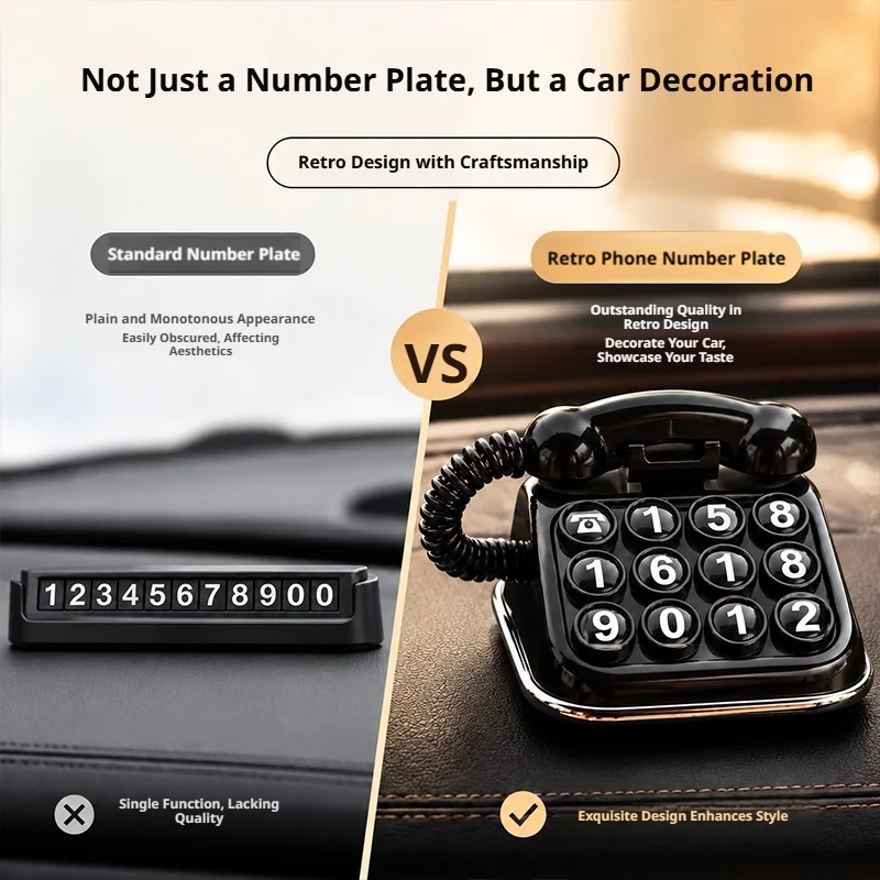 BLALION Retro Telephone Shape Car Temporary Parking Number Plate Vintage Car Dashboard Ornament Park Stop Sign for Car Accessory - view 3