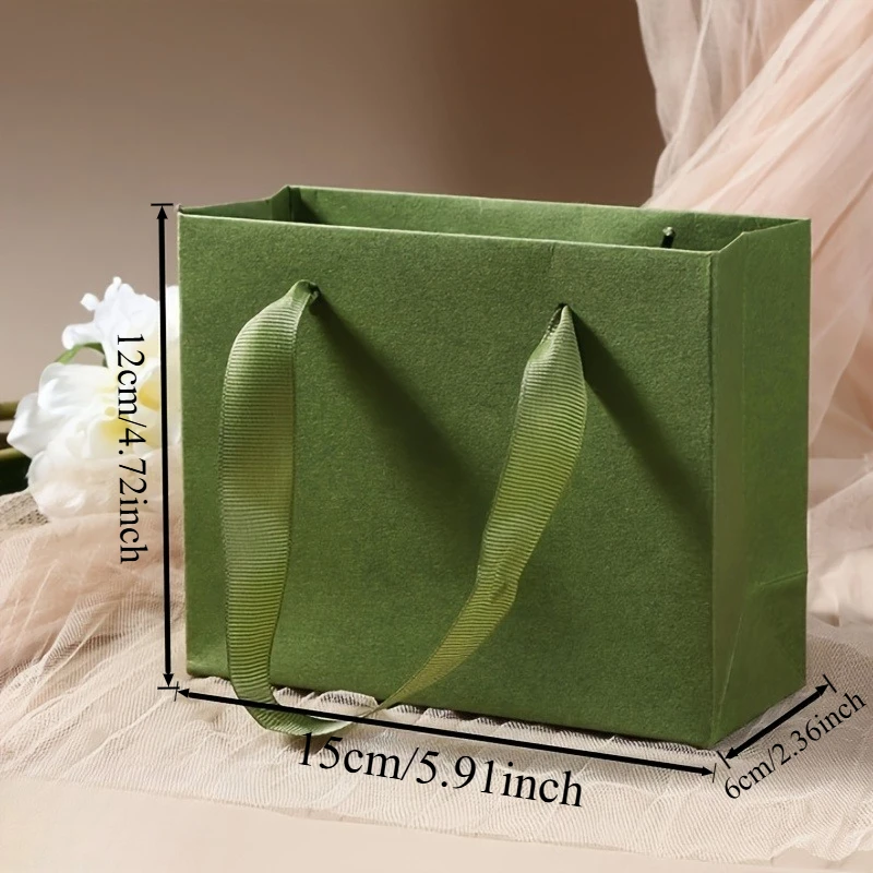 5 Stück große grüne Retro-Geschenktüten – elegant und Design, für Hochzeiten, Partys, Schmuckaufbewahrung | Einkaufs-/Taschen- und Verpackungsbox aus Papier – Detail 7