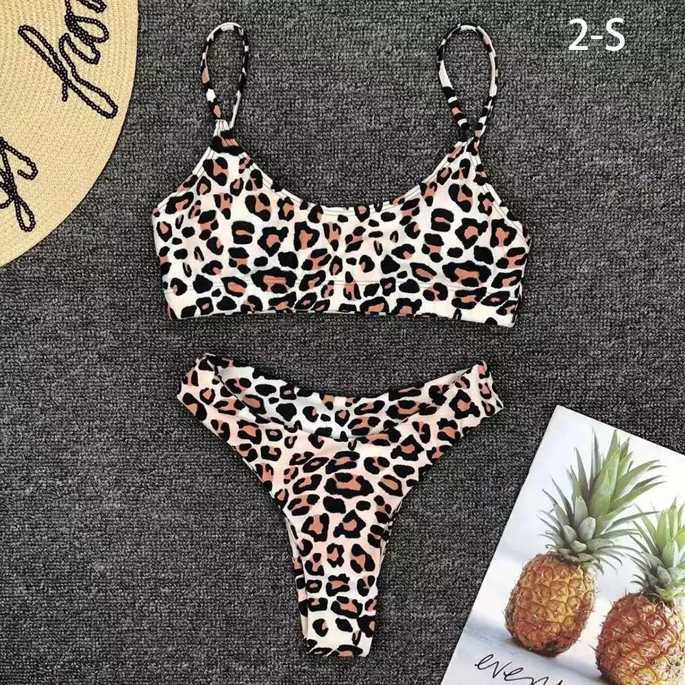 

Beach Low Waist Sexy Backless Split Swimwear Swimsuit Bikini Set Leopard Print