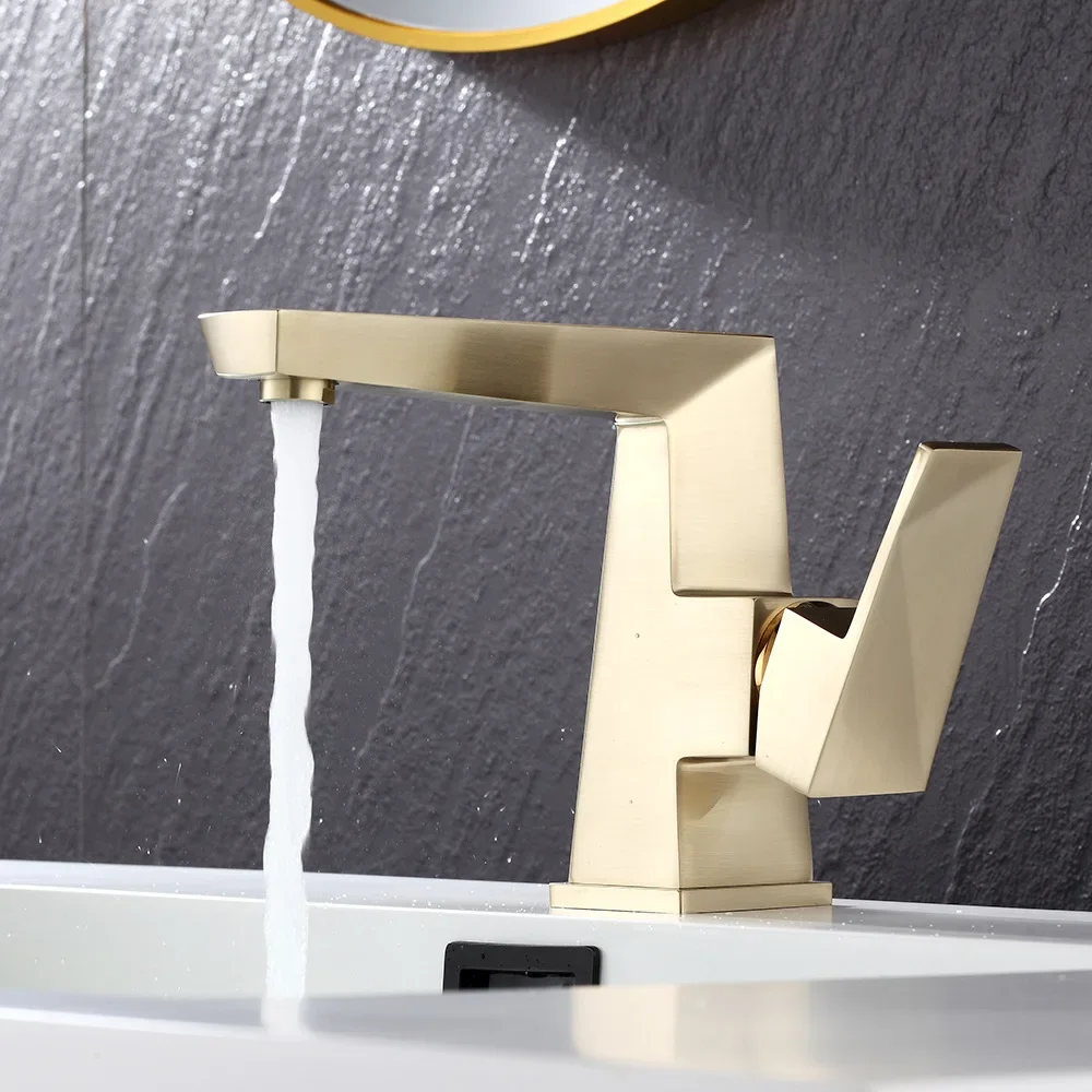 Square household light luxury basin faucet gold-plated faucet sink hot and cold mixer faucet bathroom cabinet