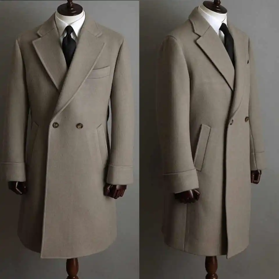 

Classic One Piece Men Double Breasted Wool Blend Long Overcoat Autumn Winter Thick Customized Outwear Jacket