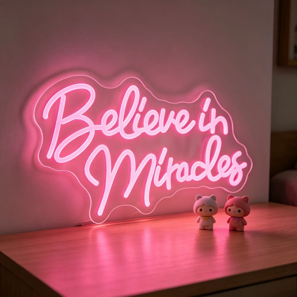 

Neon Sign Believe in Miracles LED Night Light USB Wall Art Decor Aesthetic Bedroom Living Room Decoration Gift for Teens Room